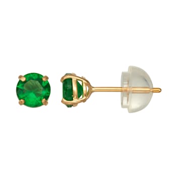 Round Emerald Simulant 14K Yellow Gold Childrens Stud Earrings 0.60ctw