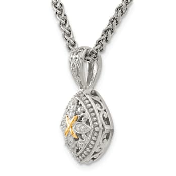 Sterling Silver Antiqued with 14K Accent Diamond Necklace