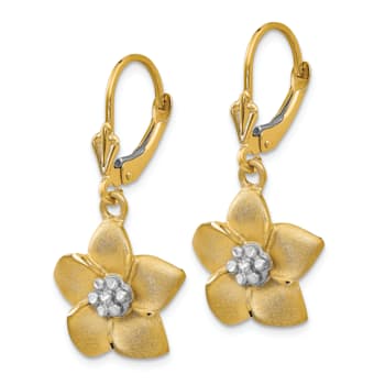 14k Yellow Gold and Rhodium Over 14k Yellow Gold Diamond-Cut and Satin
Plumeria Earrings