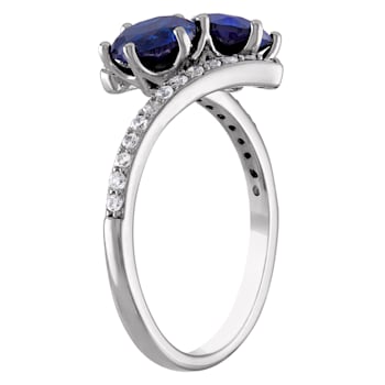 Sterling Silver Round Lab Created Sapphire and White Sapphire Ring 2.0ctw