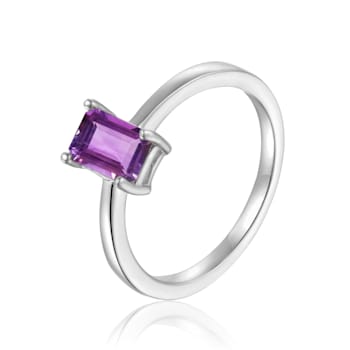 Rectangular Octagonal Amethyst Sterling Silver Solitaire Ring