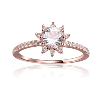White Topaz 14K Rose Gold Over Sterling Silver Flower Design Ring, 1.42ctw