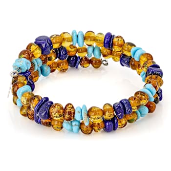 Sleeping Beauty Turquoise, Amber And Lapis Nugget Coil Bracelet