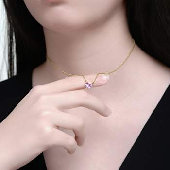 Pink CZ Heart Solitaire Pendant In 14K Gold Over Brass