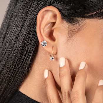 White Cubic Zirconia 14k Yellow Gold Studs With Velvet Gift Box 3.00ctw
