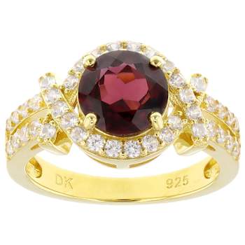 Grape Color Garnet And White Zircon Ring In 18K Gold Over Sterling
Silver 2.45ctw