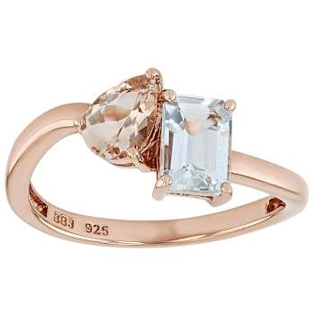 Aquamarine And Morganite Bypass Ring In 18K Rose Gold Over Sterling
Silver 1.25ctw