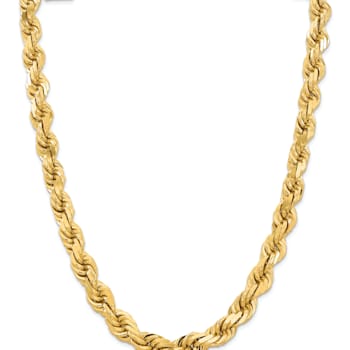 14k Yellow Gold 12mm Solid Diamond-Cut Rope 24 Inch Chain