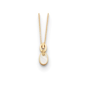14K Yellow Gold Diamond and Mother of Pearl Chain Link 18 Inch Necklace