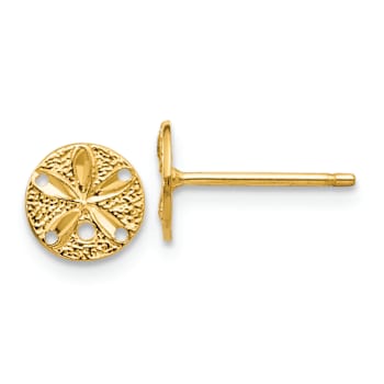 14k Yellow Gold 8mm Diamond-Cut Sand Dollar Stud Earrings