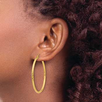 14k Yellow Gold Diamond-Cut 1 9/16" Round Tube Hoop Earrings