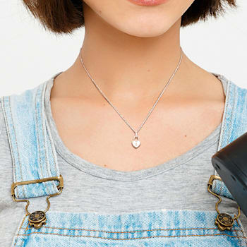 Children's White Enamel Heart Lock Charm Necklace in Sterling Silver