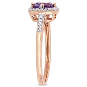 Amethyst and Diamond 10K Rose Gold Halo Ring 0.79ctw