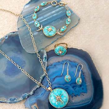 Barse Jewelry Blue Composite Turquoise Gold Tone Celestial Dangle Earrings