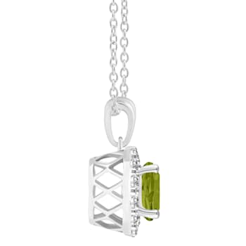 7mm Round Peridot and White Topaz Accent Rhodium Over Sterling Silver
Halo Pendant w/Chain