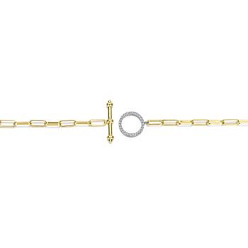 Two-Tone CZ Link Bracelet In 14K Gold Over Brass