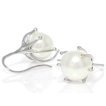 Large South Sea Simulant Pearl Drop Earrings In Sterling Silver