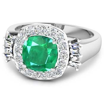 2.8ctw Green Emerald and Diamond 14K White Gold Halo Ring
