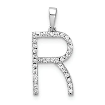 Rhodium Over 14K White Gold Diamond Letter R Initial Pendant