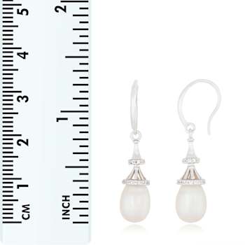 7.5-8mm White Cultured Freshwater Pearl and Cubic Zirconia Rhodium Over
Sterling Silver Earrings