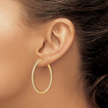 14K Yellow Gold Lab Grown Diamond SI1/SI2, G H I, In and Out Hoop Earrings