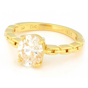 Diamond Simulant Oval Solitaire With Link Detail Band Ring In 18K Gold
Over Sterling Silver 2.25ct