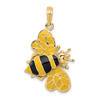 14k Yellow Gold Enameled 3D Multi-color Enamel Bumblebee Pendant