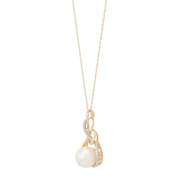 9mm Round White Freshwater Pearl and 0.08ctw Diamond 10K Yellow Gold
Pendant with Chain