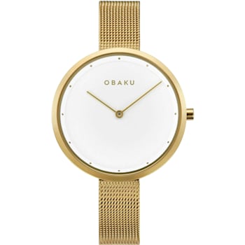 Obaku Women's Classic White Dial Yellow Stainless Steel Mesh Band Watch