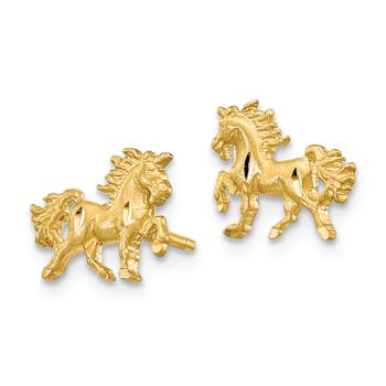14k Yellow Gold Satin and Diamond-Cut Unicorn Stud Earrings