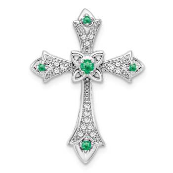Rhodium Over 10k White Gold 0.09 cttw Emerald and Diamond Fleur-de-Lis
Cross Slide Pendant