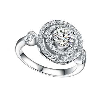 CZ Halo Ring In Sterling Silver