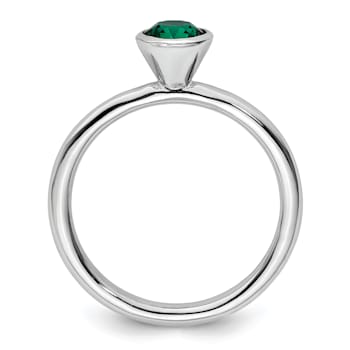 Sterling Silver Stackable Expressions High 5mm Green Crystal Ring