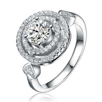 CZ Halo Ring In Sterling Silver