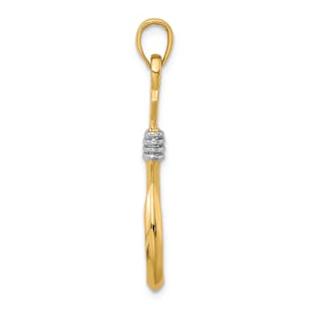 14K Two-tone Gold  3D Fish Hook with Rope Charm