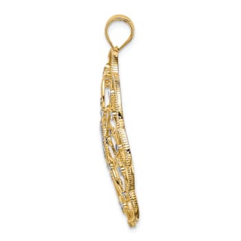 14k Two-tone Gold Diamond-Cut Spiral Circle Pendant