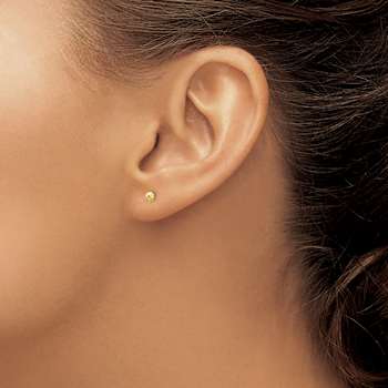 14k Yellow Gold Diamond-Cut 3mm Puffed Circle Stud Earrings