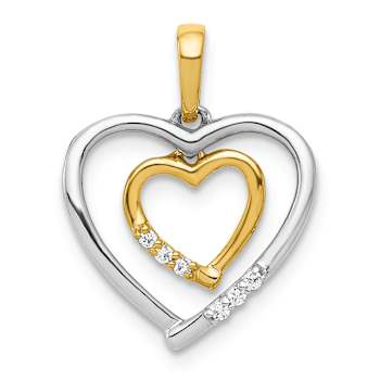 14K Two-tone Heart Charm Diamond Heart Pendant