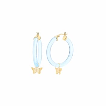 14K Yellow Gold Over Sterling Silver Acrylic Mini Butterfly Charm Hoop
Earrings in Pastel Blue