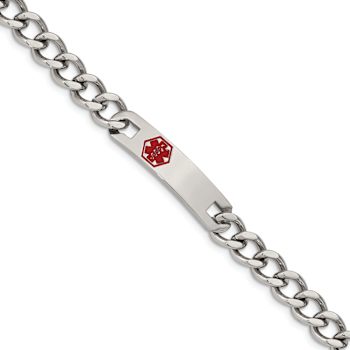 Stainless Steel Polished with Red Enamel 9.5-inch Medical ID Bracelet