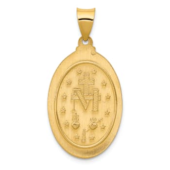 14K Yellow Gold Hollow Miraculous Medal Oval Pendant