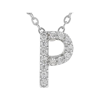 White Cubic Zirconia Rhodium Over Sterling Silver P Pendant With Chain 0.22ctw