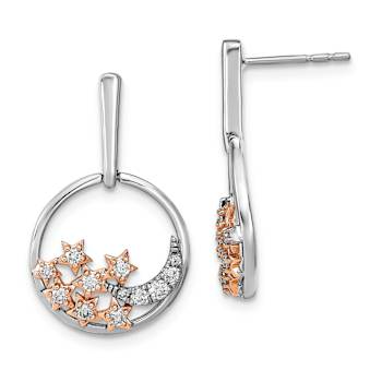 14k Two-tone Gold Moon and Stars Circle Diamond Dangle Earrings