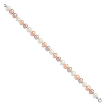 Rhodium Over Sterling Silver Multi-color Freshwater Pearl
Necklace/Bracelet/Earring Set