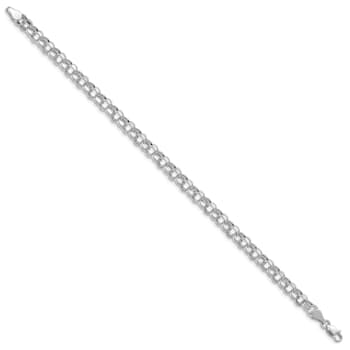 Rhodium Over 14k White Gold 5mm Diamond-Cut Double Link Charm Bracelet