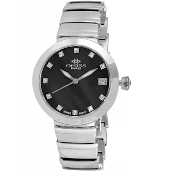 Oniss Women's Prima Collection Black Dial, Stainless Steel Bracelet Watch