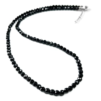 Black Spinel Beaded Necklace In Sterling Silver