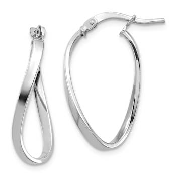 Rhodium Over 14k White Gold Polished 15/16" Wavy Hoop Earrings