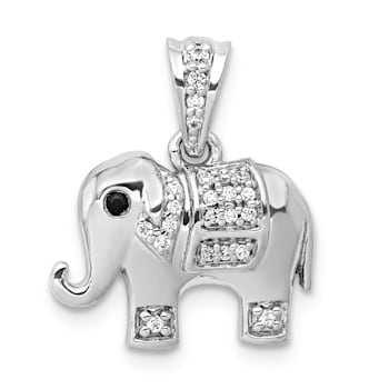 Rhodium Over 14k White Gold Black and White Diamond Elephant Pendant