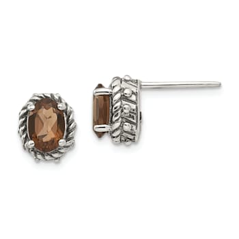 Sterling Silver Antiqued Smoky Quartz Earrings